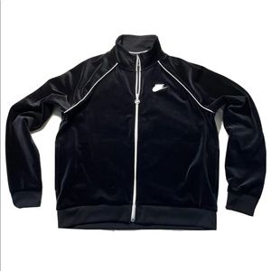 Nike Sportswear Women's Full Zip Velour Track Jacket Black Sz L Stand-Up Collar